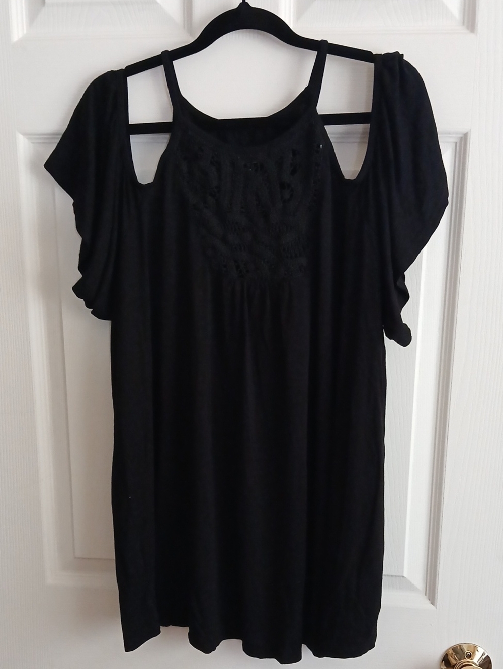 torrid Black Cold-Shoulder Blouse with Crochet Yoke
